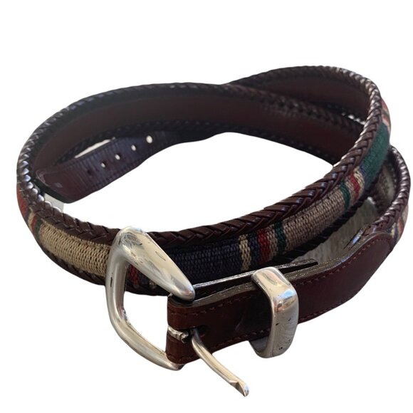 Vintage Boho Southwestern Woven Silver Buckle Belt 38 - Picture 2 of 9